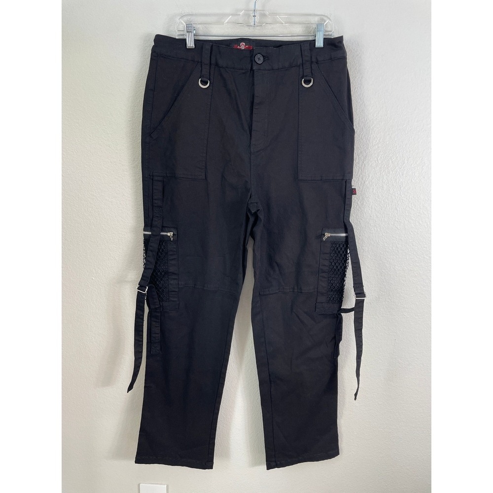 Royal Bones Daang Goodman Womens Plus 1X Black Mesh Zip Cargo Pants Gothic Punk